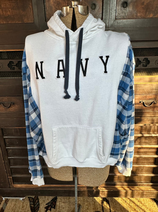 NAVY Flannel Hoodie