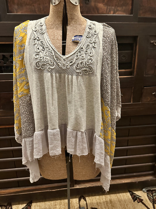 Gray Embroidered Top